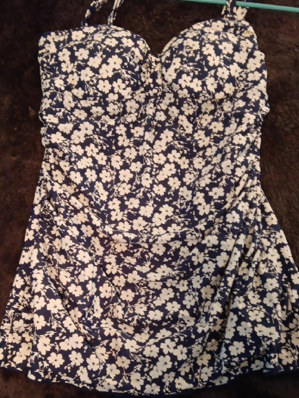 Navy and White Floral One-Piece Swimdress - Picture 5 of 5